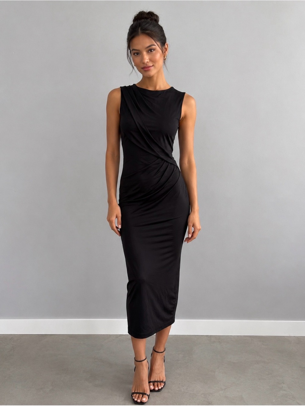 Alexander Wang Little Black Draped Sleeveless Midi Dress Women’s Size XS